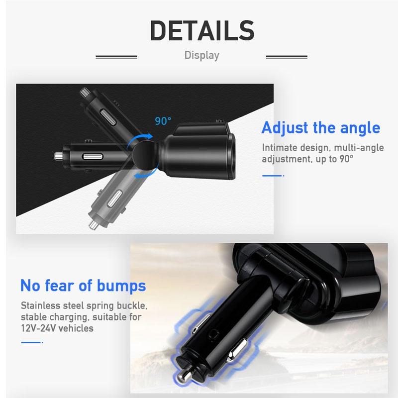 Tẩu Sạc Điện Thoại USB Qc3.0 Bluetooth 5.0 Rảnh Tay MP3 4.8A 12V Cho Xe Hơi