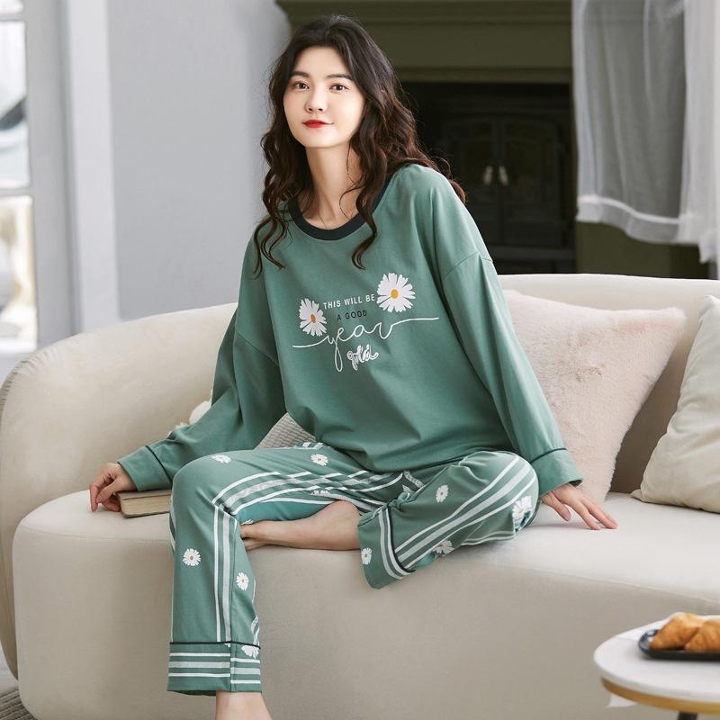 Bộ ngủ nữ dài tay thu đông chất cotton mềm mịn đẹp thấm hút mồ hôi tốt