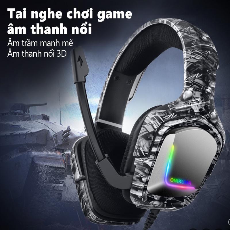 Tai nghe chơi game âm thanh nổi gắn trên đầu ONIKUMA K20 màu đỏ và trắng với micrô và đèn RGB [Hàng chính hãng]