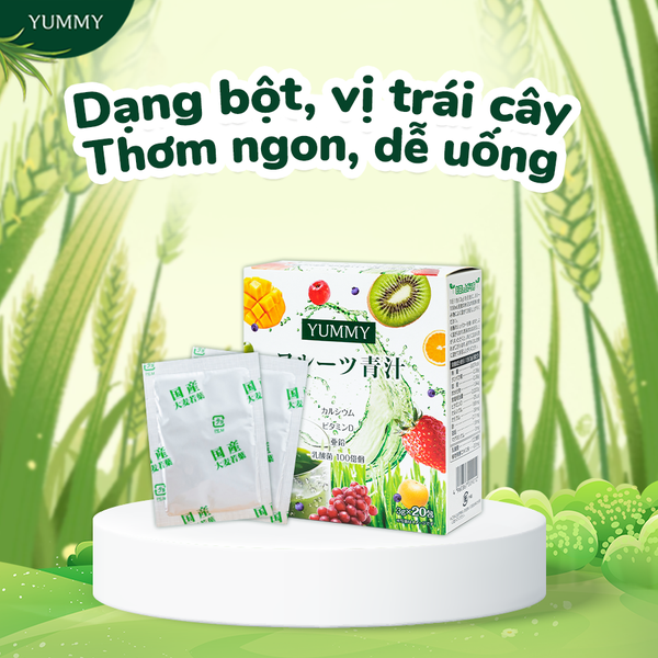 Bột Mầm Lúa Mạch Trái Cây Yummy Cho Bé Và Gia Đình Giúp Tăng Sức Đề Kháng Và Sức Khỏe - Hộp 20 gói 3g - Hàng Nội Địa Nhật