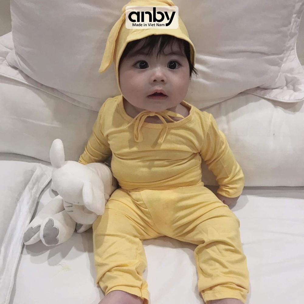 Bộ quần áo dài tay body trẻ em ANBY unisex nhiều màu cho bé từ 0 đến 5 tuổi tặng kèm nón tai thỏ