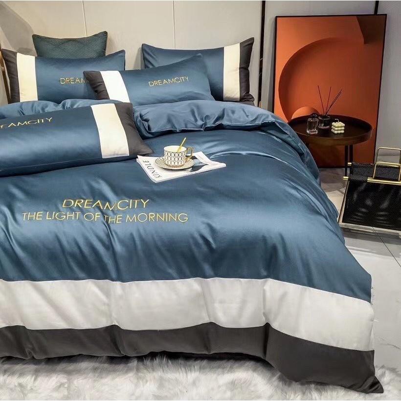 Bộ Vỏ Chăn Ga Gối Lụa DREAM - SUMOI Đơn Giản Mà Cực Chất - Màu Xanh Coban