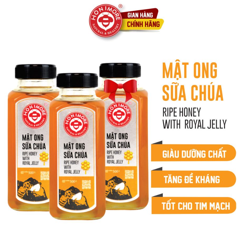 Combo 2 chai Mật ong sữa chúa HONIMORE 500g - TẶNG 1 CHAI - tốt sức khỏe, đẹp da từ 12% sữa ong chúa tươi nguyên chất