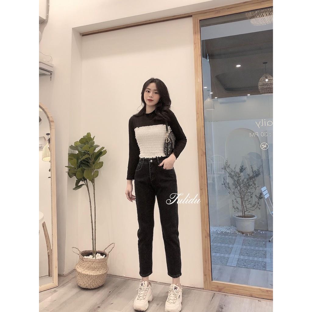 Quần Jean Nữ Dáng Baggy Cạp Lưng Cao Trơn Hàng Cao Cấp Quần Bò Nữ Co Giãn 94.19