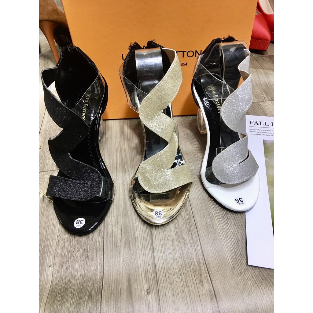 Giày sandal cao gót kim sa gót trong 7 cm sang chảnh