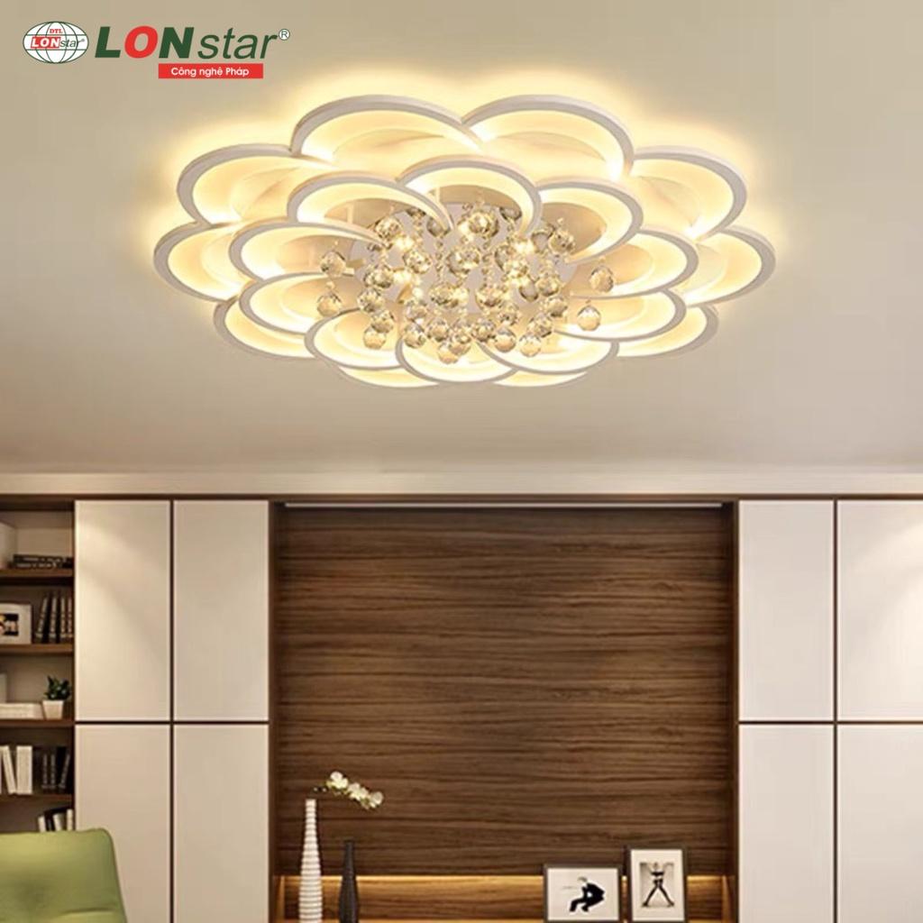 Đèn Ốp Trần Trang Trí Phòng Khách LONstar 20 Cánh Hoa Mai Thả Pha Lê ,Phong Cách Hiện Đại,3 Chế Độ Ánh Sáng