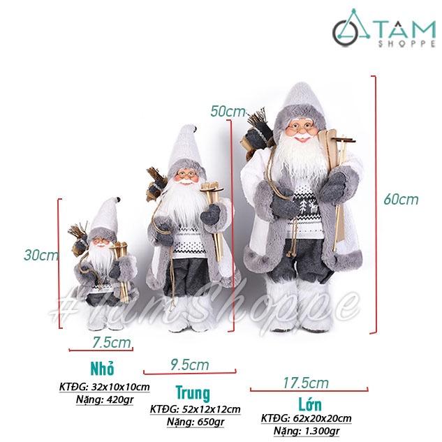 Ông già Noel Vintage trắng xám Bắc Âu ôm ván trượt nhiều cỡ 30-50-60cm X-VNHB-17