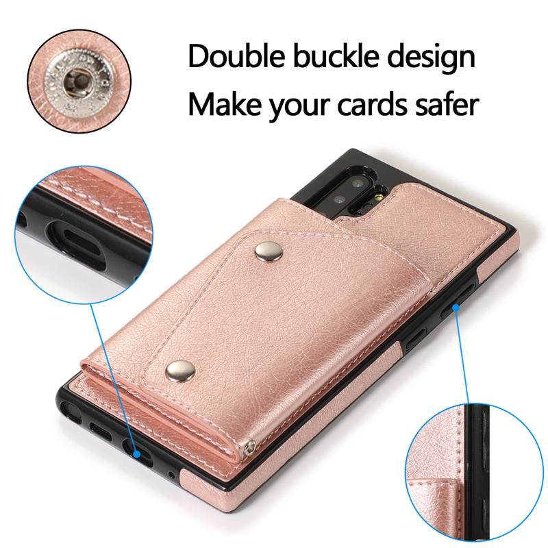 Ốp điện thoại da có ngăn đựng thẻ trang trí nút sang trọng bảo vệ cho Samsung Note10 Pro S20 Ultra S10 Plus