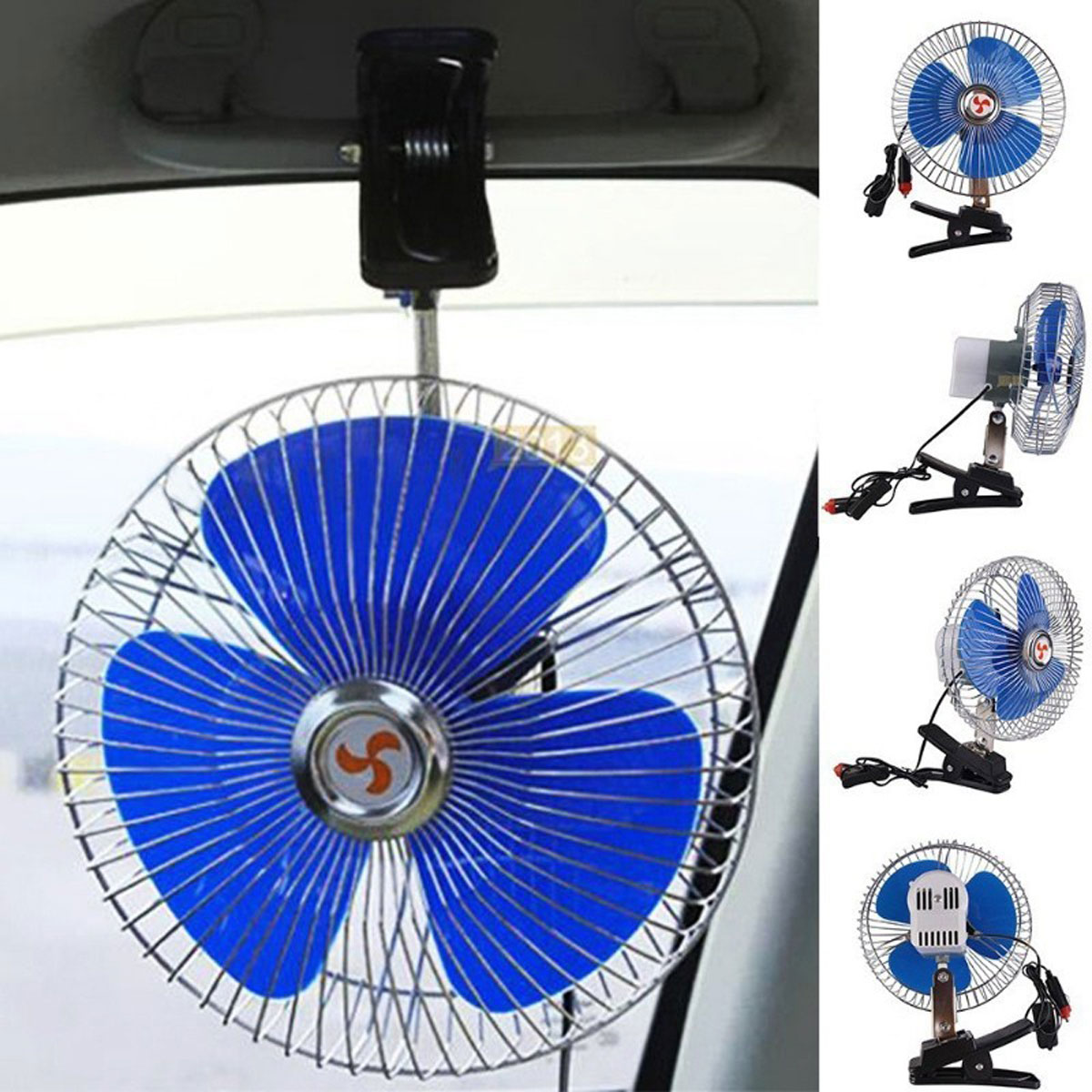 Quạt Ô Tô Có Lồng Sắt Bảo Vệ 24V Mini Có Kẹp Treo Xe Cao Cấp