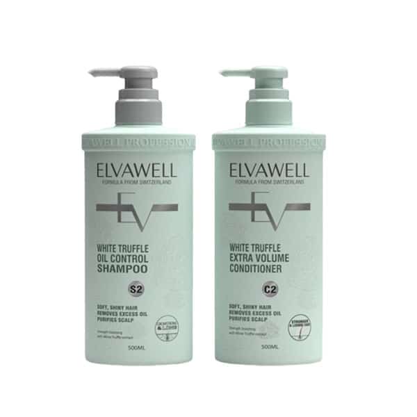 Dầu gội xả giảm rụng tóc sạch dầu bết Elvawell - 500ml (Màu xanh)