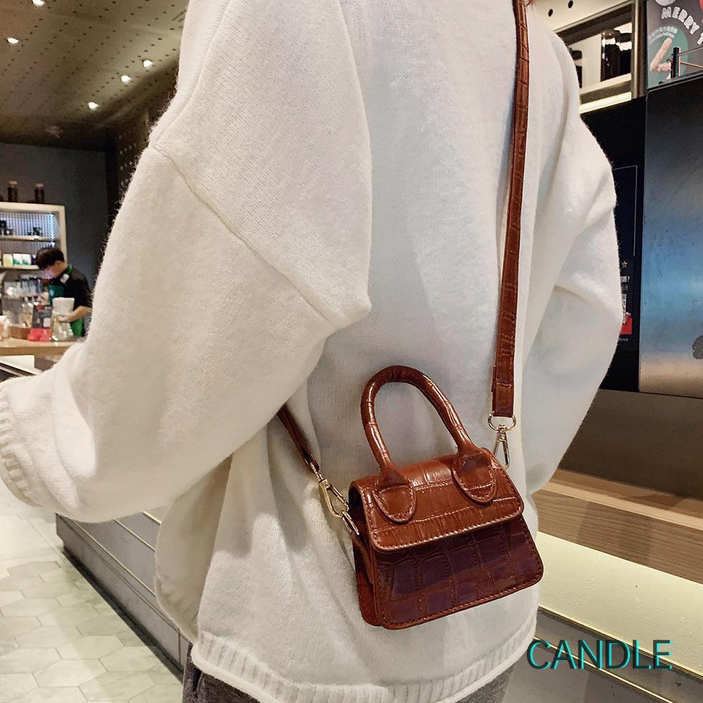 Túi Da Đeo Chéo Mini Màu Trơn Phong Cách Retro