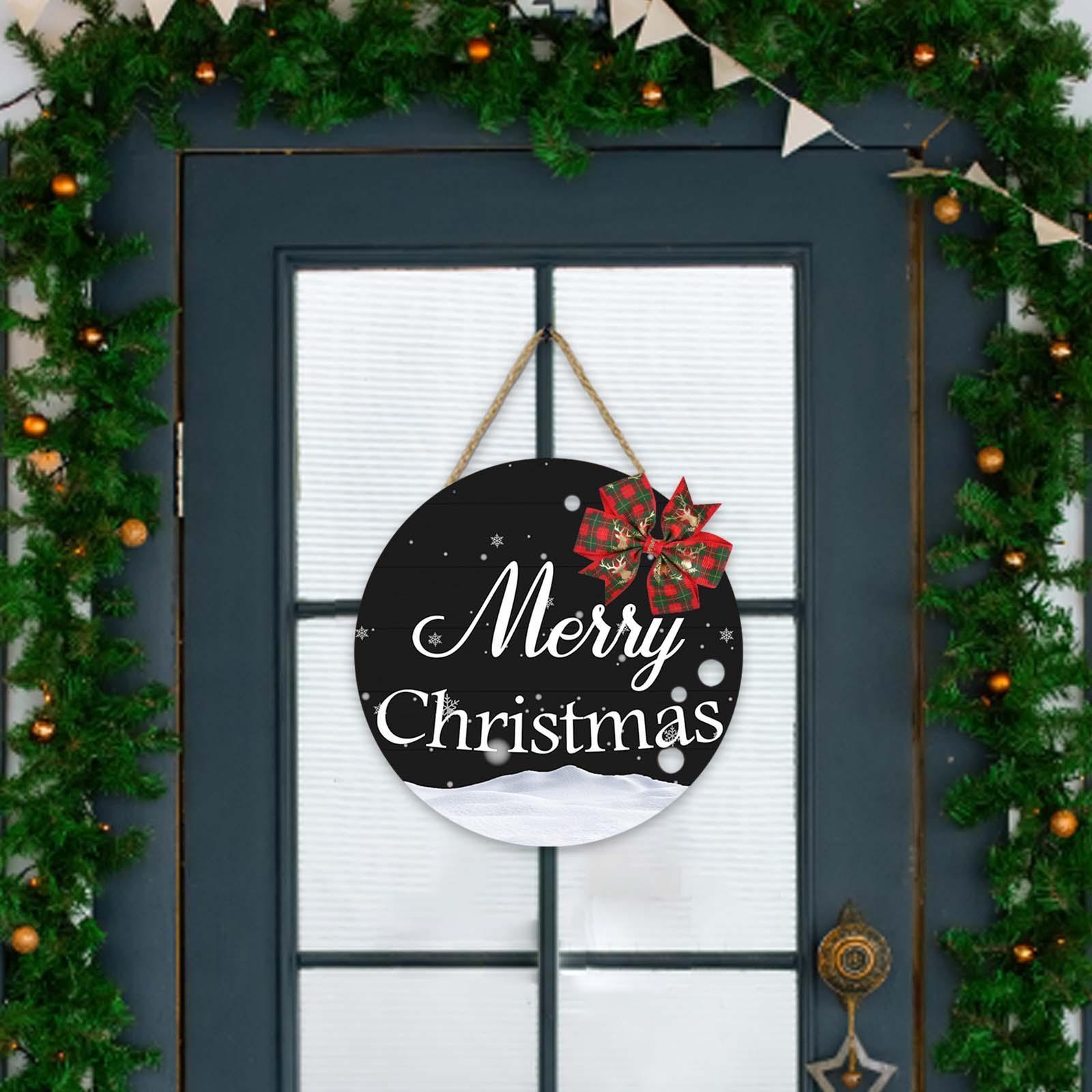 Christmas Door Sign Xmas Hanging Plaque with Rope Decorative Door Hanger Sign Front Door Plaque for Shop Farmhouse Yard Porch
