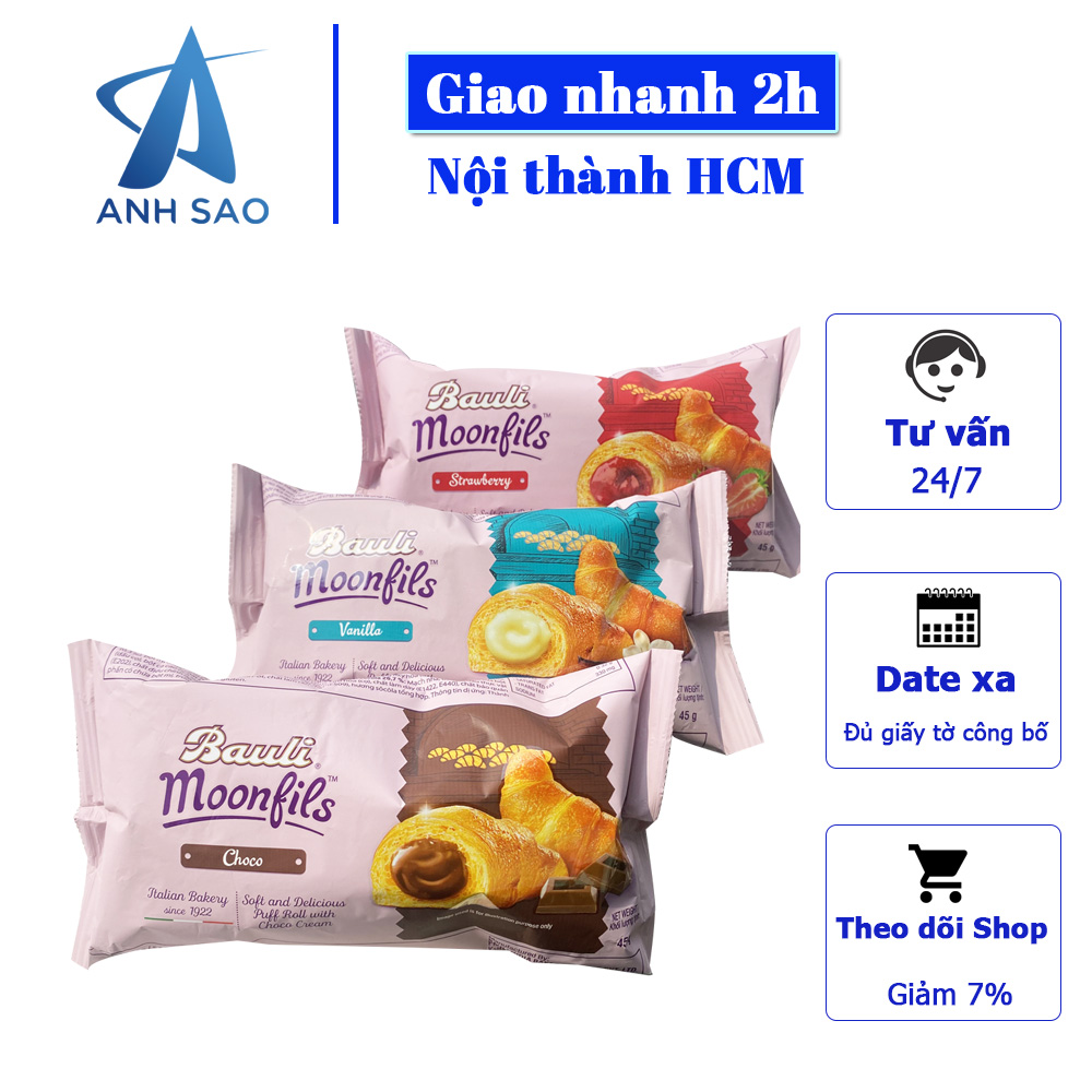 Combo 3 vị bánh sừng bò Bauli Moonfils nhân mứt Dâu / Socola / Vanilla 45g Phạm Nguyên