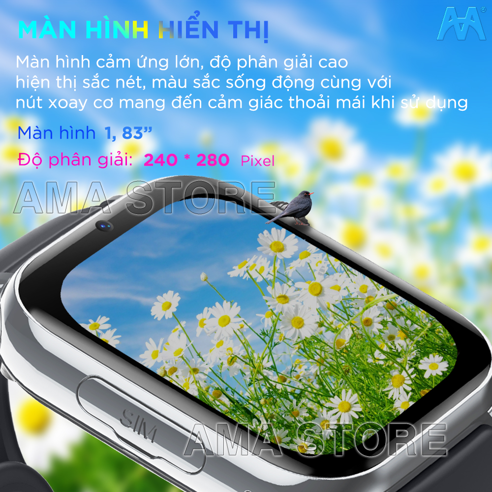 Đồng hồ Thông minh Trẻ em Tiểu học THCS THPT Smart Watch AMA HW13 mini Định vị Wifi lắp Sim 4G độc lập Chống nước Kích thước nhỏ gọn Hàng nhập khẩu