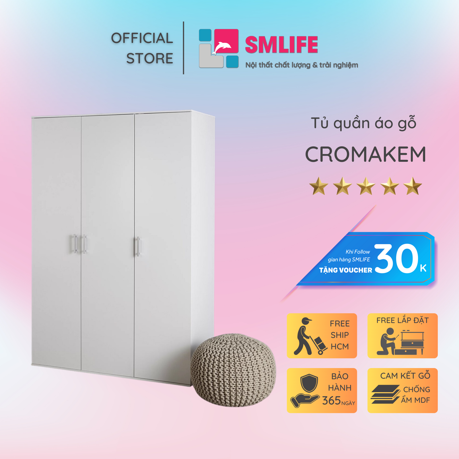 Tủ quần áo giá rẻ gỗ công nghiệp SMLIFE Cromakem