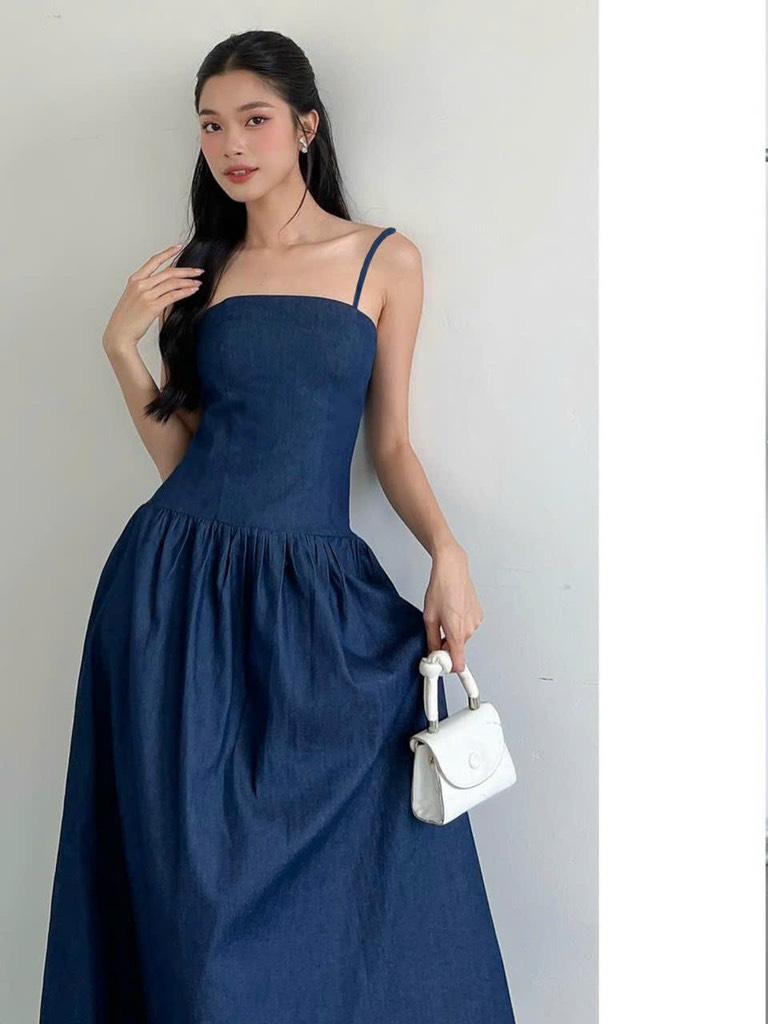 Đầm maxi 2 dây denim