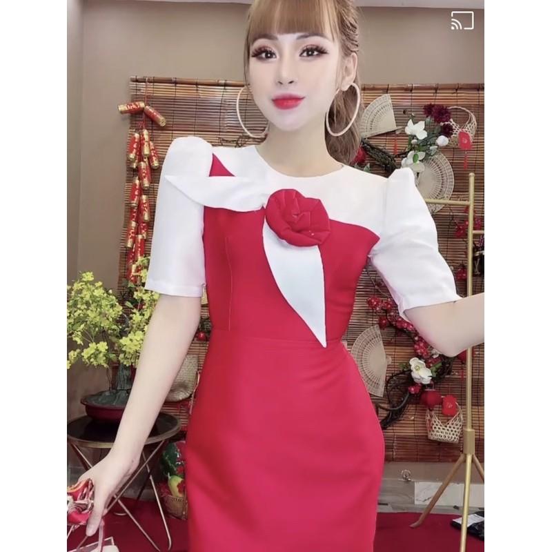 Đầm nơ ngực tay bồng dáng A (Size L&lt;60kg)