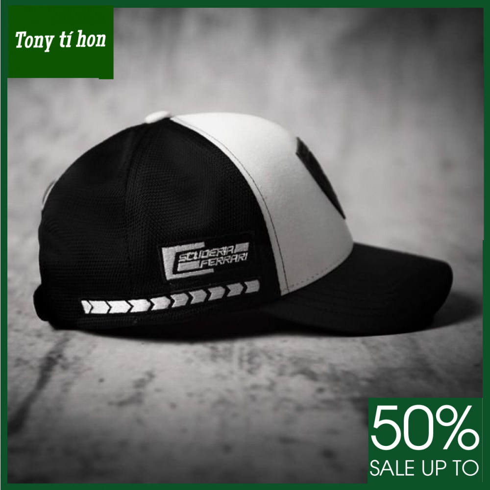 Tony tí hon - Mũ/nón kết lưỡi trai Scuderia ngựa màu đen trắng , thời trang nam nữ cao cấp