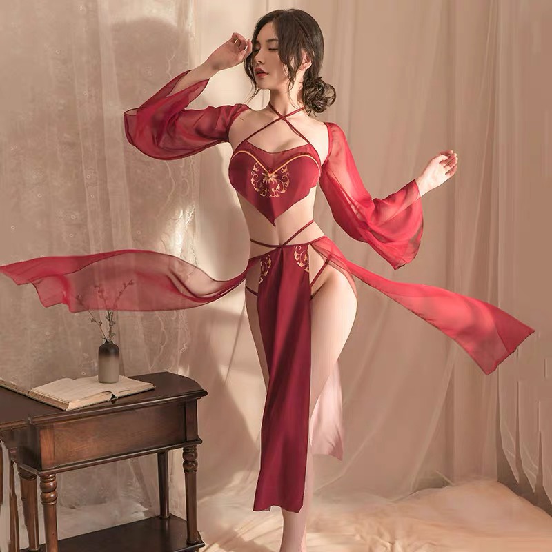 Váy ngủ cổ trang kèm quần váy sexy P103 - Đầm ngủ nữ cổ trang gợi cảm - Đồ ngủ nữ sexy