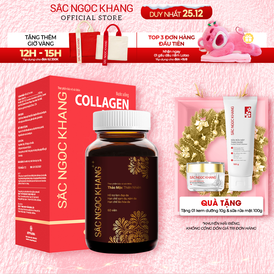 Bộ Trẻ Hóa Da Cao Cấp [Viên Uống Sắc Ngọc Khang ++ 60 Viên & Nước Uống Đẹp Da Collagen Dipeptide Sắc Ngọc Khang 15 Túi]