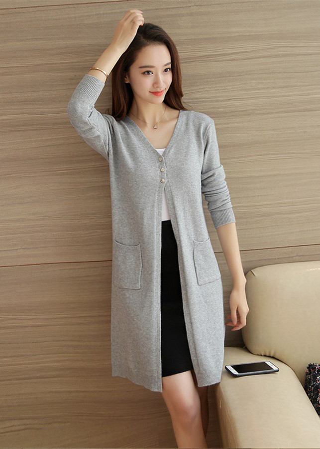 Hình ảnh Áo cardigan dáng dài 2 túi freesize ak33