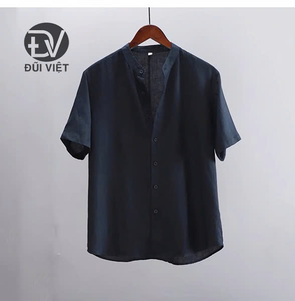 áo sơ mi nam ngắn tay cổ trụ thiết kế trơn dễ phối đồ sang chảnh, thanh lịch