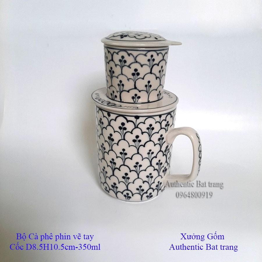 BỘ CỐC SỨ PHA CÀ PHÊ PHIN, PHA TRÀ 3TRONG1 siêu tiện lợi, VẼ TAY bởi Xưởng gốm sứ Authentic Bát tràng