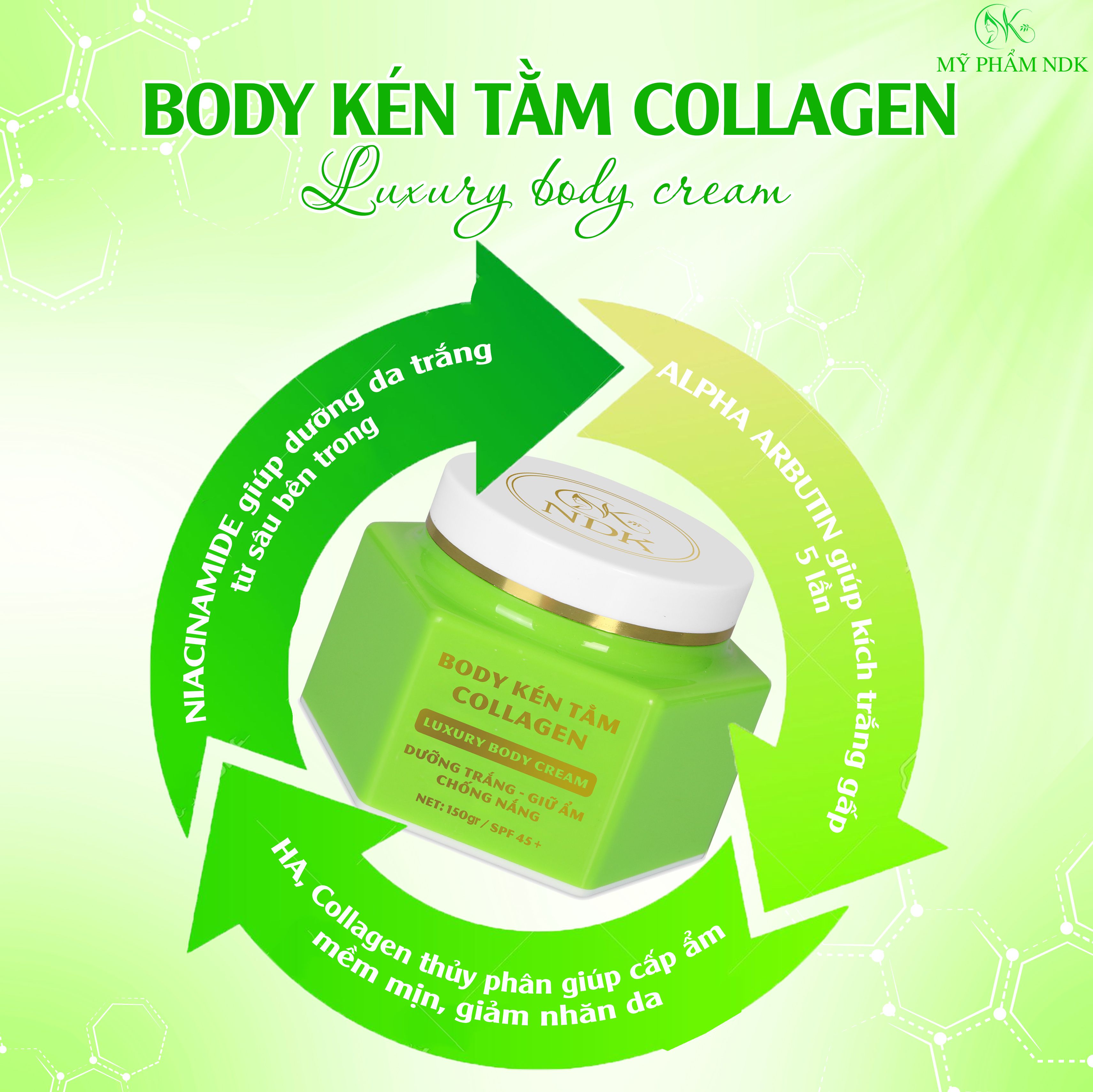 Combo 3 Kem Body Kén Tằm Collagen NDK Dưỡng Trắng Giữ Ẩm Chống Nắng