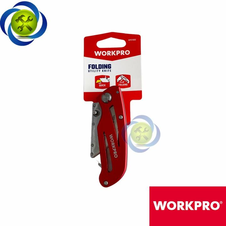 Dao rọc cáp Workpro WP211003 gấp gọn thân nhôm màu đỏ
