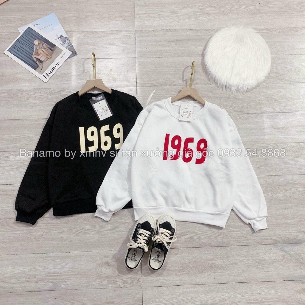 Áo nỉ nữ dài tay in chữ 1969 màu đen trắng thời trang Banamo Fashion 3913