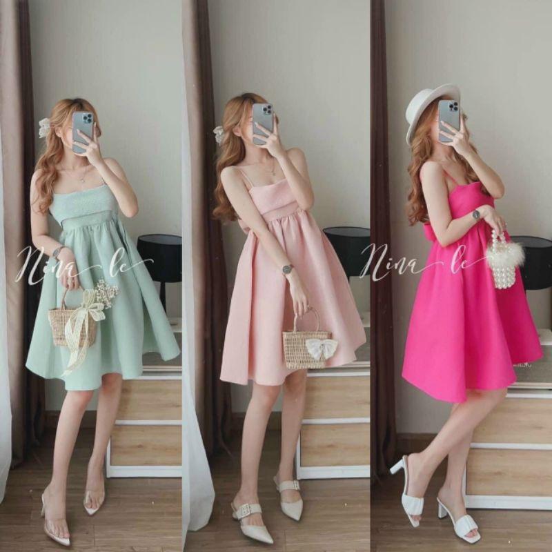 ĐẦM 2 DÂY BABYDOLL XOÈ CỘT NƠ SAU LƯNG 6 MÀU PASTEL
