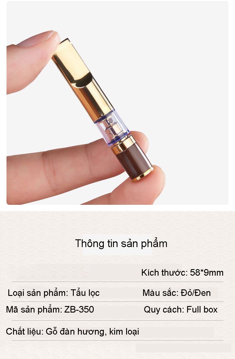 Tẩu lọc hút thuốc bằng gỗ đàn hương cao cấp ZB-350