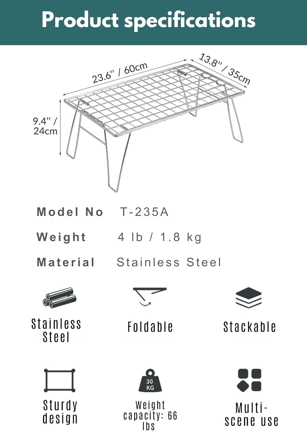 Kệ inox để đồ đa năng Campingmoon T-235A-1T (Kệ đơn) T235A T 235A 1T