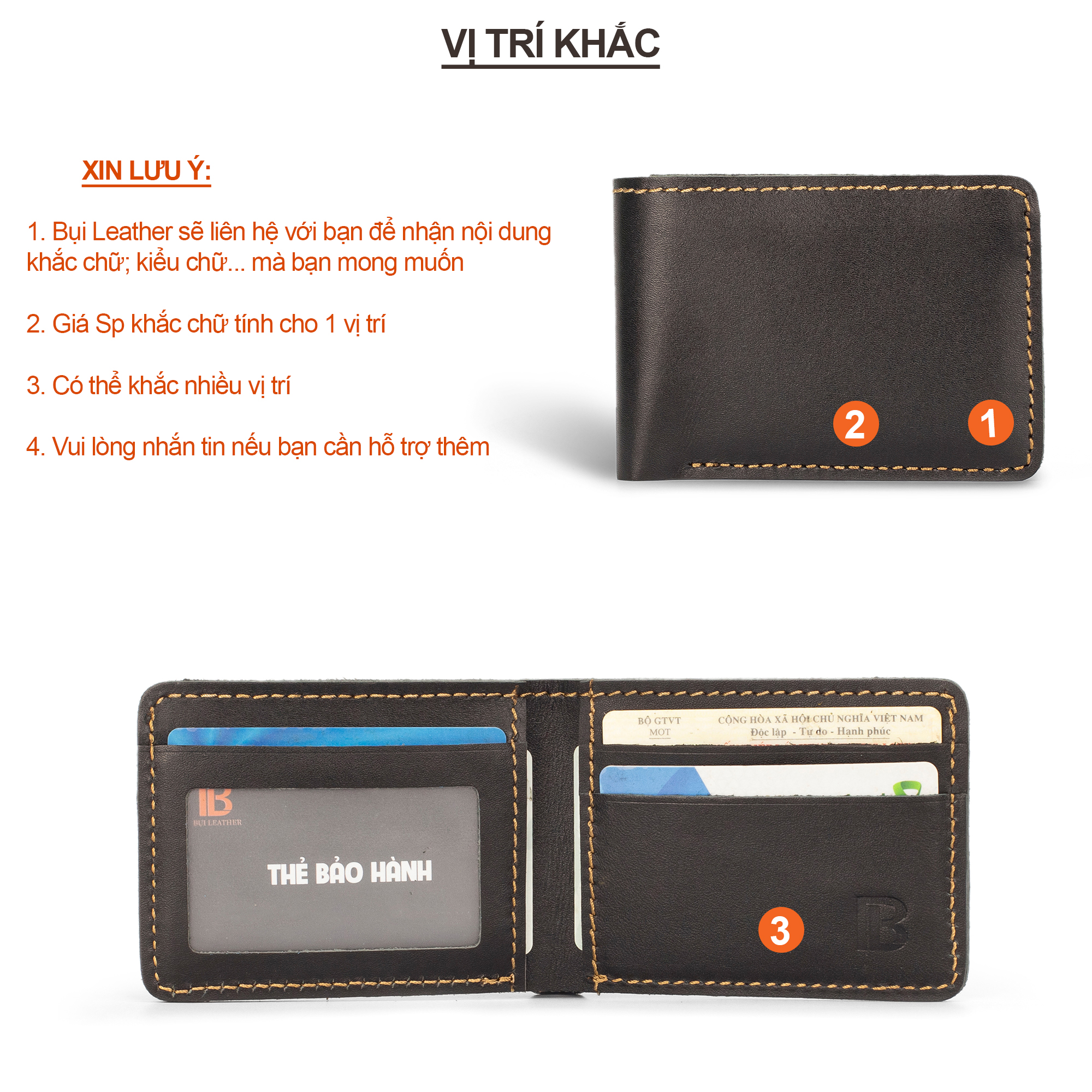 Ví mini khắc tên da bò V115 - Bụi leather