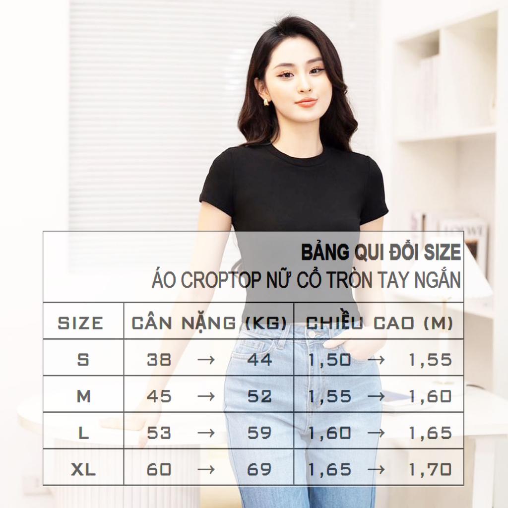 Áo croptop nữ cổ tròn tay ngắn, chất 100% cotton Zip, croptop cổ tròn ngắn tay trơn phong cách Hàn Quốc