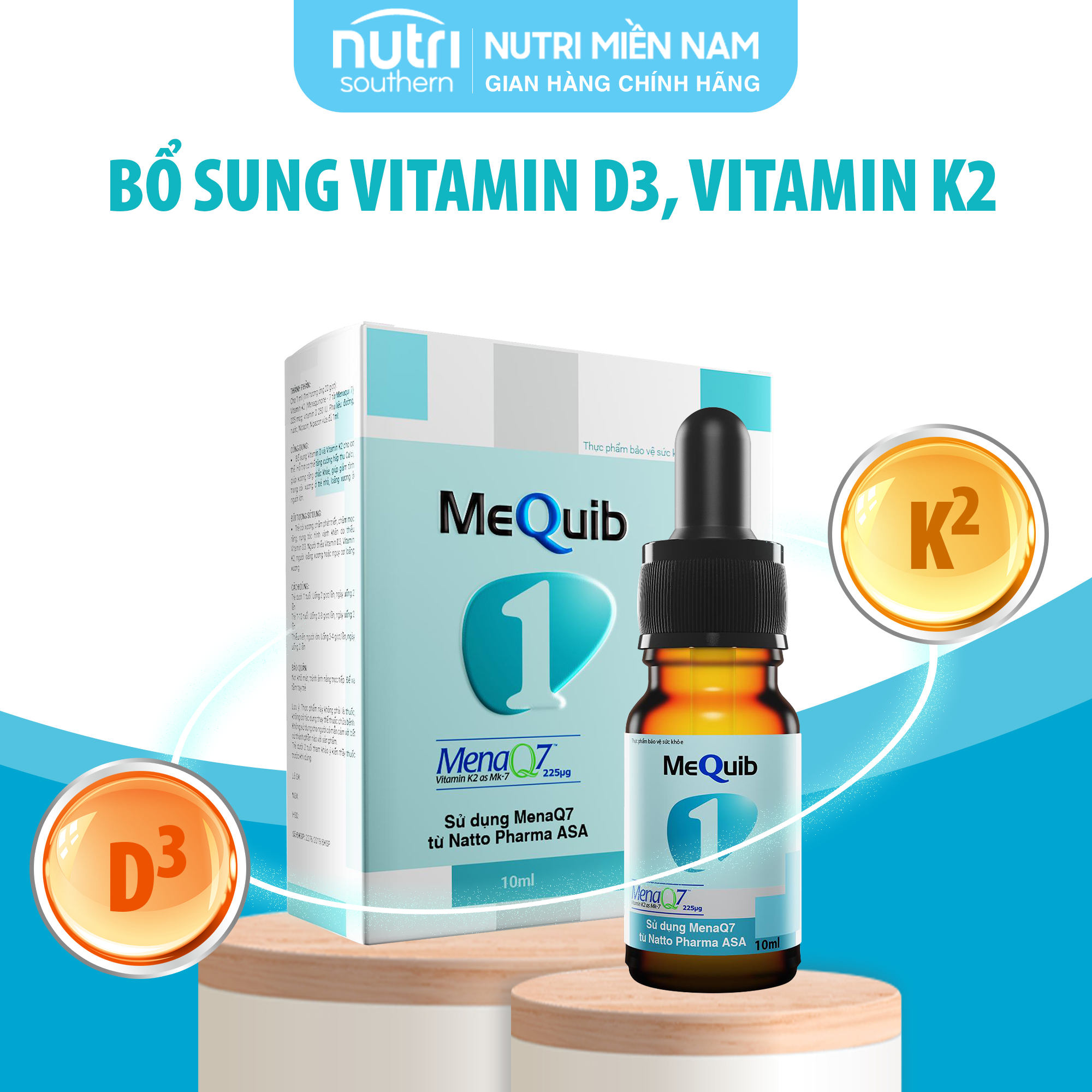 Vitamin D3 K2 MK7 MenaQ7 MEQUIB 1 - Giúp tăng cường hấp thu canxi và phát triển chiều cao (chai 10ml)