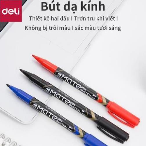 Bút lông dầu dạ kính hai đầu Deli - Bút dạ chết không xoá được - Nhiều màu