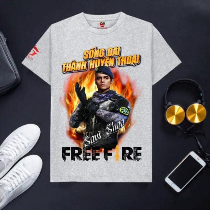 BÁN CHẠY-  Áo Free Fire cotton màu xám cổ tròn cực hot Maxim FF / có sz cho trẻ em