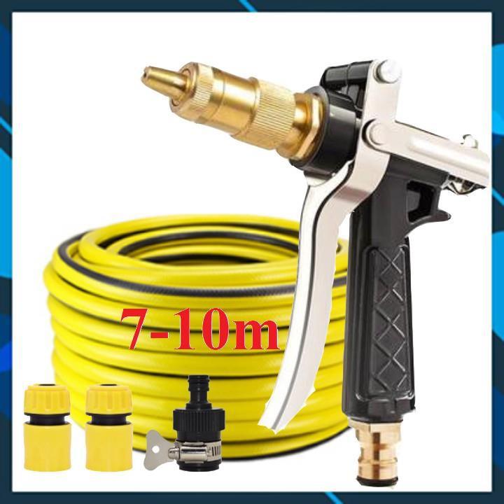 Vòi Xịt️ Bộ dây vòi xịt nước rửa xe, tưới cây , tăng áp 3 lần, loại 7m, 10m 206236 đầu đồng,cút,nối đen