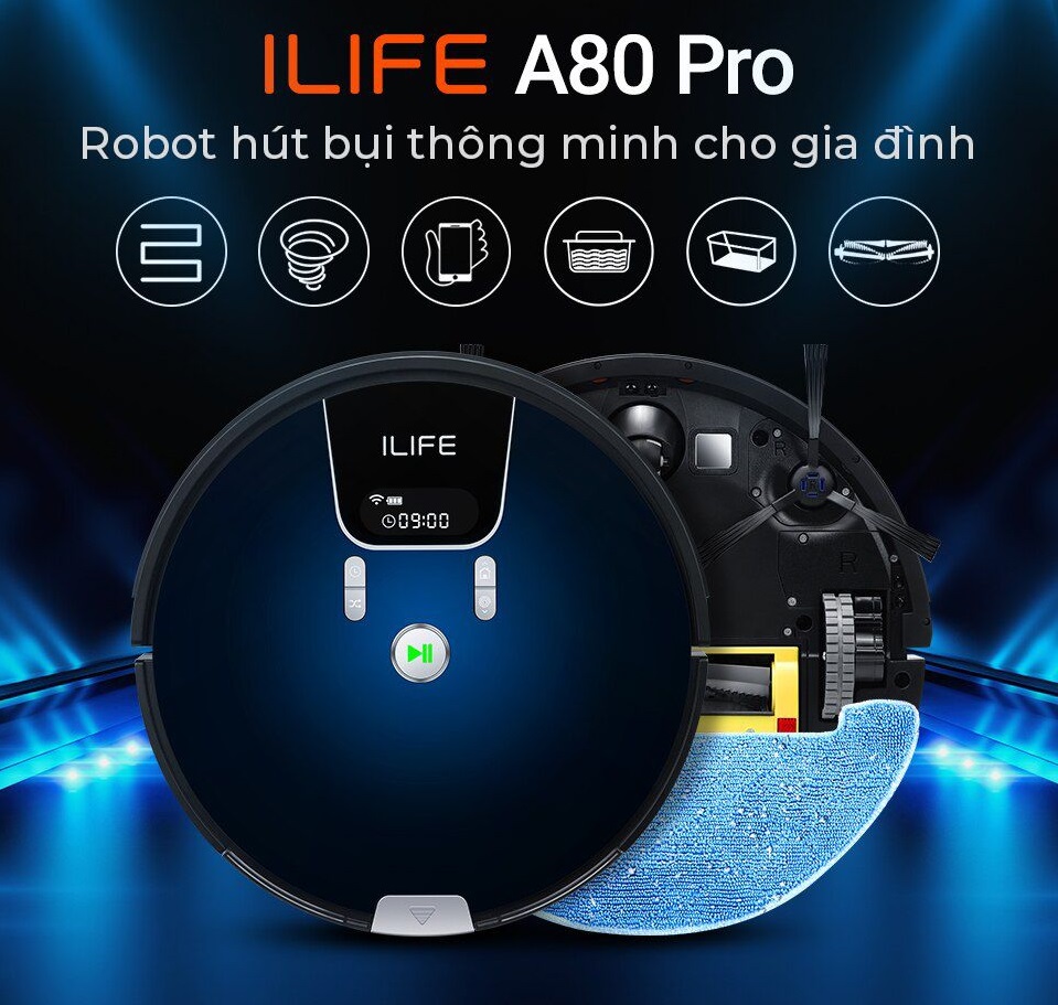 Robot Hút Bụi Lau Nhà ILife A80 PRO - Hàng chính hãng - bản Quốc tế xuất Âu tiêu chẩn CE