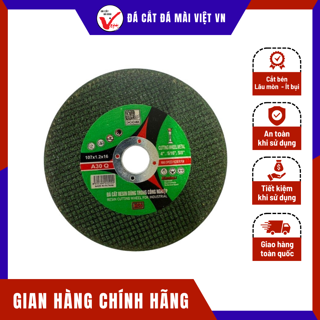 (1 Viên) Đá Cắt Sắt Đá cắt Resin Xanh lá 105x1x16mm Cắt Sắc Bén, Bền Bỉ, Ít Hao Mòn Và Độ Chính Xác Hoàn Hảo | TOPWIN Official Store