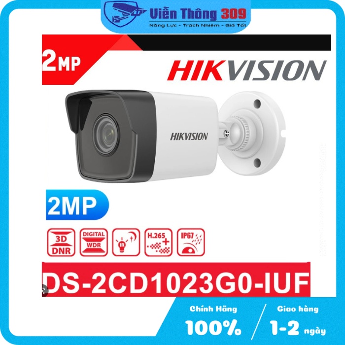 Camera ngoài trời chống bụi và nước, camera IP có mic thân trụ 2MP HIKVISION DS-2CD1023G0-IUF - Hàng chính hãng