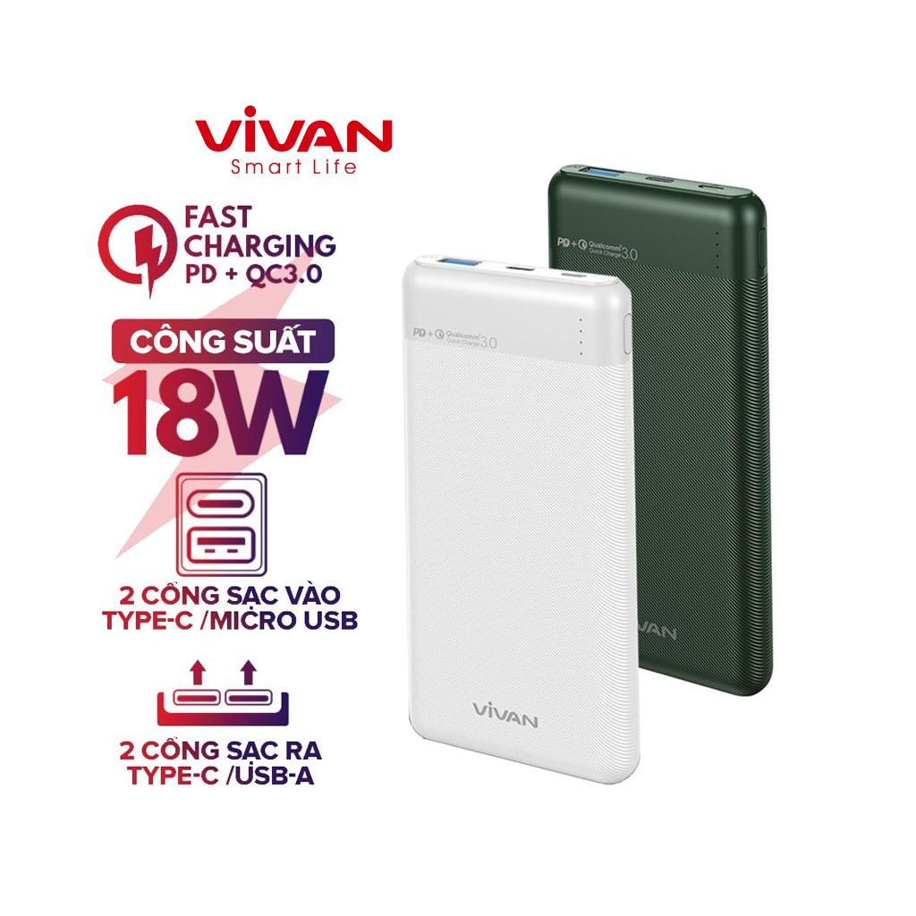 Pin Sạc Dự Phòng Dung Lượng 10.000mAh VIVAN, Hỗ Trợ Sạc Nhanh Chuẩn PD/QC3.0 18W Với 2 Output &amp; 2 Input - Hàng Chính Hãng