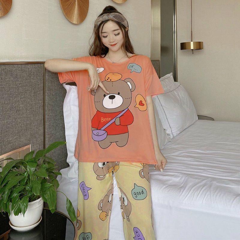 Đồ Bộ Ngủ Thun Quần Dài, Đồ Mặc Nhà Hàng Quảng Châu, Pijama Hoạt Hình chú gấu Bear