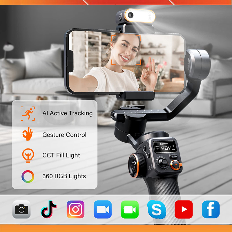 Hohem Isteady M6/M6 KIT - Gimbal Tay Cầm Chống Rung Cho Smartphone, Tích Hợp Cảm Biến AI Xoay 360 độ kèm đèn LED chiếu sáng - Hàng chính hãng - Bảo hành 12 tháng