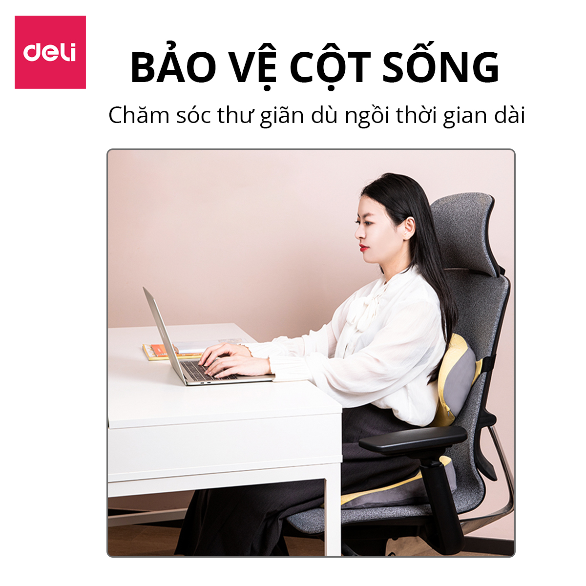 Đệm Lót Lưng Ghế Văn Phòng Cao Cấp Công Thái Học Cao Cấp Cao Su Non Deli - Thiết Kế 3D Lưới Thoáng, Chống Mỏi Lưng, Đau Xương Cụt, Thoát Vị Đĩa Đệm, Dành Cho Người Bị Trĩ - LE800 LE801 LE802 LE803