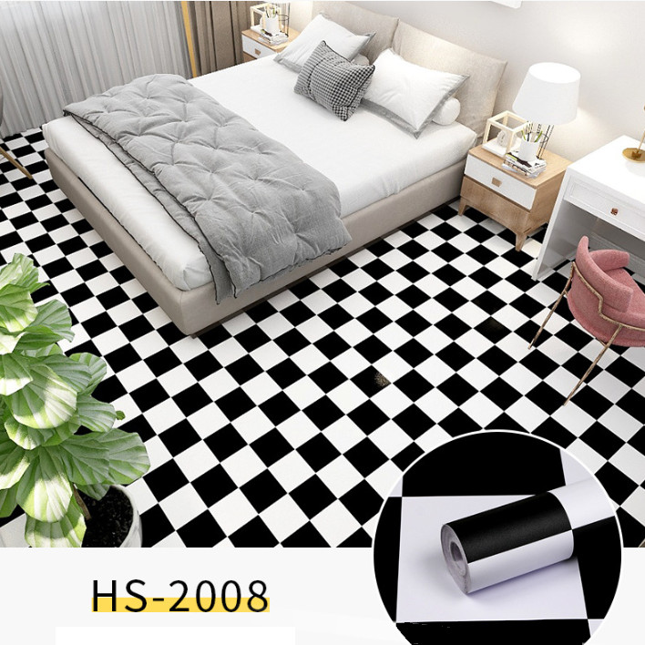 COMBO CUỘN 3 mét decal giấy dán nền dán sàn Ô TRẮNG ĐEN HS2008 KHỔ 60CM KEO SẴN