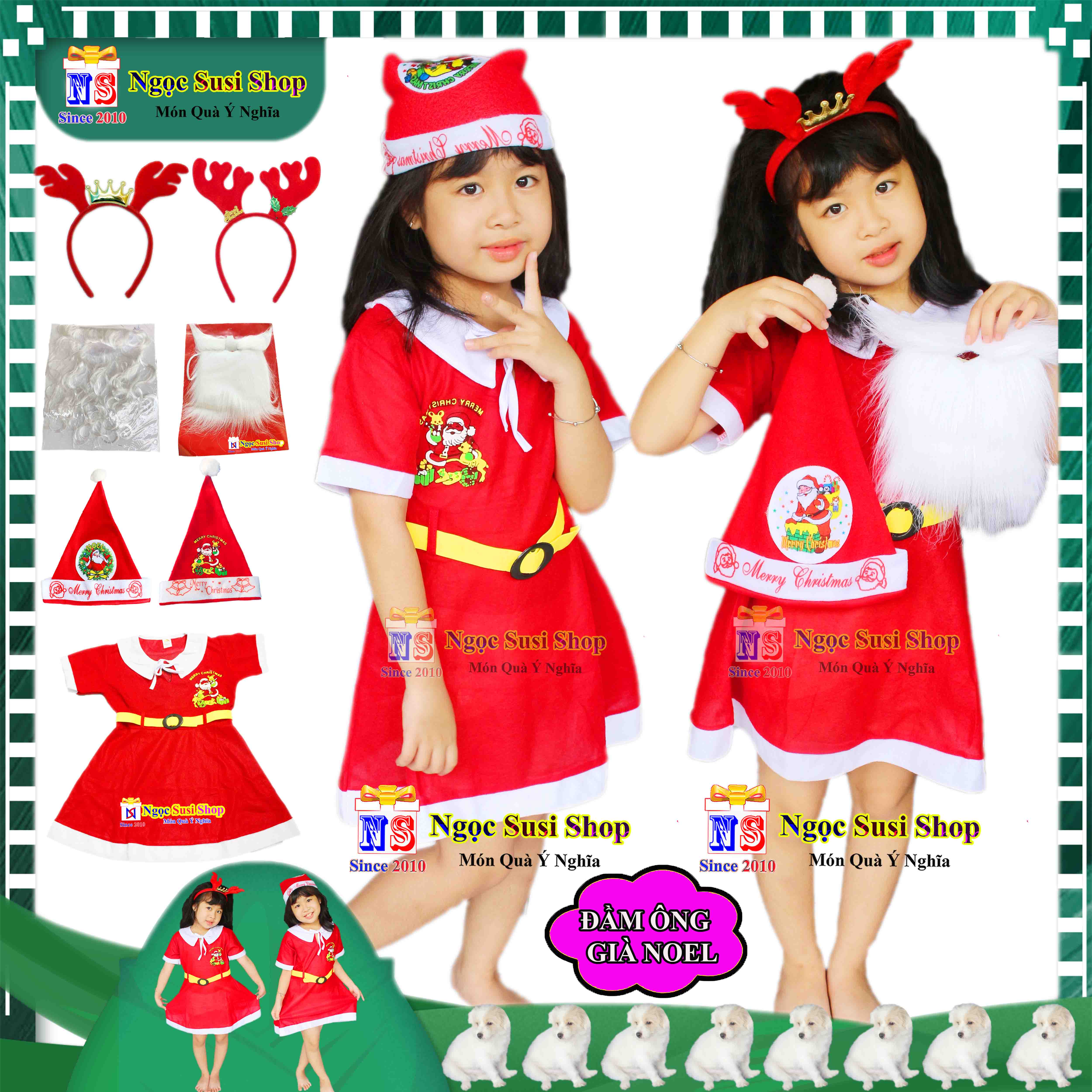 QUẦN ÁO NOEL ĐẦM NOEL CHO BÉ GÁI CHẤT VẢI NỈ TỪ 1 - 10 TUỔI - ĐỒ HÓA TRANG NOEL GIÁNG SINH CHO BÉ GÁI