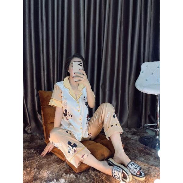 Bộ Đồ Pijama nữ lụa latin Bộ tiểu thư cộc dài áo