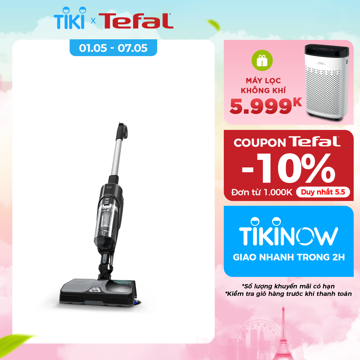 [MỚI RA MẮT] Máy hút bụi &amp; lau sàn không dây Tefal X-Combo GF3039KO - Hàng chính hãng